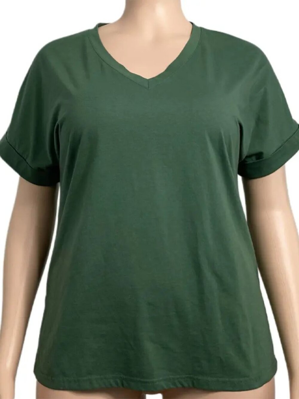 Green V-Neck T-Shirt with Rolled Sleeves Size XL